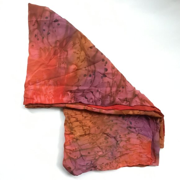 Hand Painted Dyed Red Pink Coral Purple Abstract Scarf Wrap - Picture 6 of 6